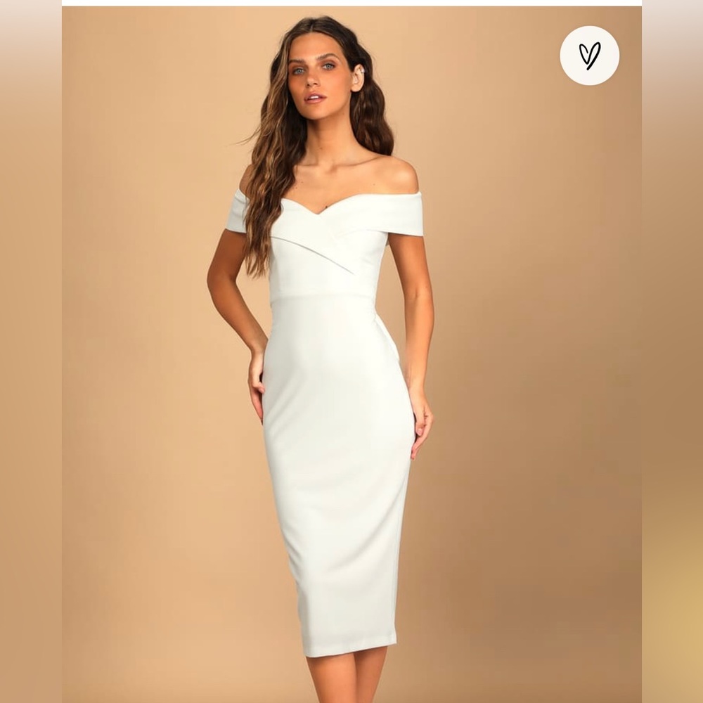 White Off-the-Shoulder Bow Back Midi Dress